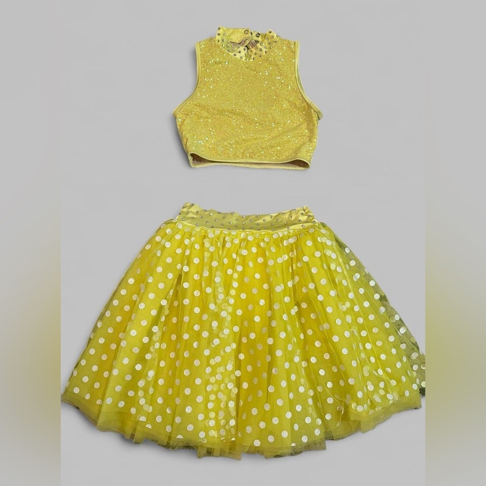 Weissman Yellow 2 piece Polka Dot Tulle Skirt Kids Dance Costume Youth Large
